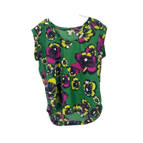 J Crew Green Floral Short Sleeve Blouse Top Sz 6 Tropical Resort Vacation - Picture 1 of 5